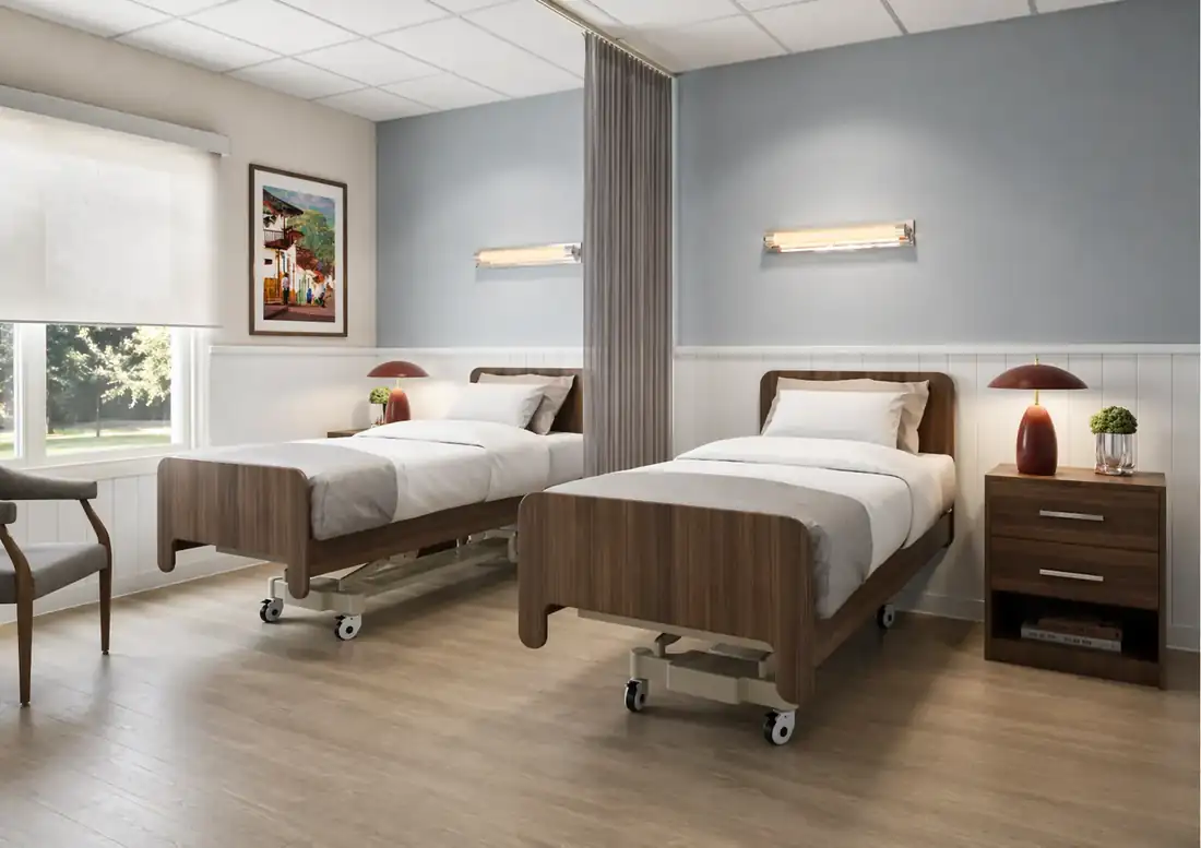 Double occupancy patient room at North Beach Rehabilitation Center in North Miami Beach, FL